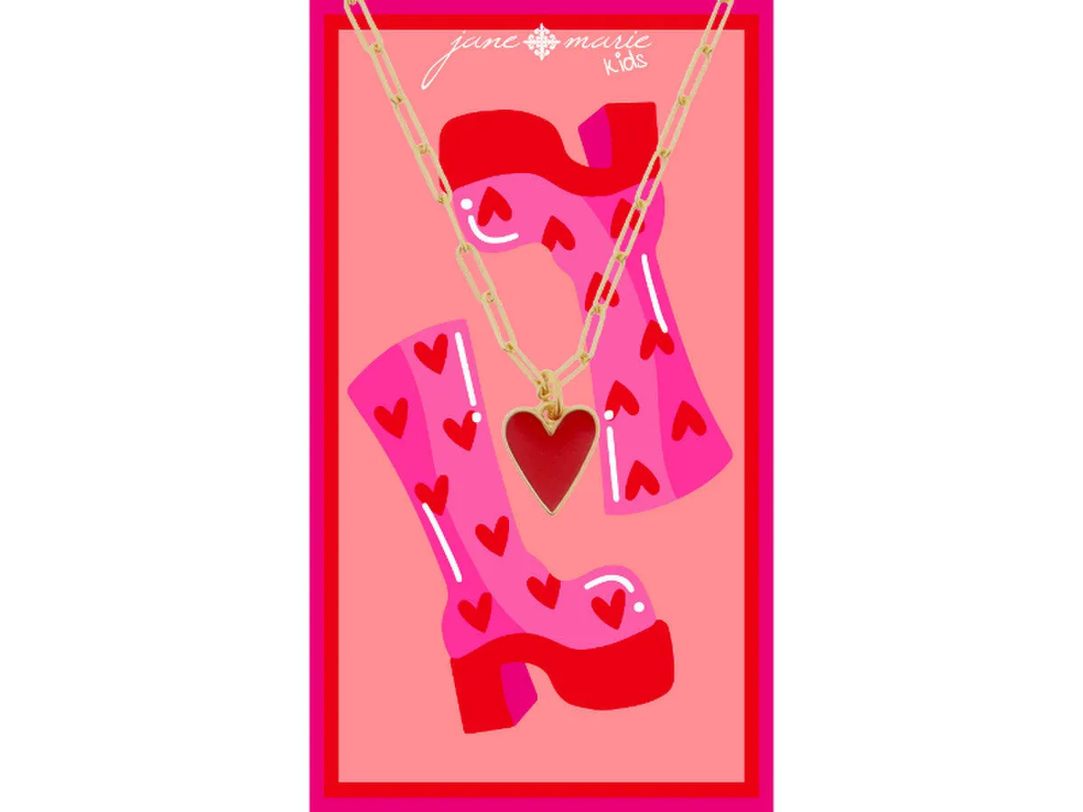 14 Red Enamel Heart Necklace for Kids