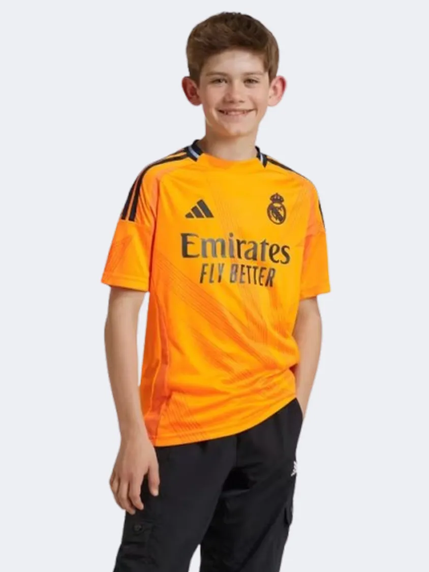 Adidas Real Madrid Away 24 Kids Boys Football T-Shirt Crew Orange