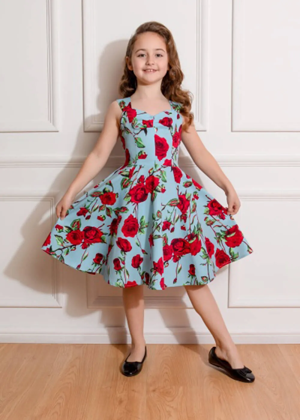 Blue Hearts & Roses Kids Dress With Love