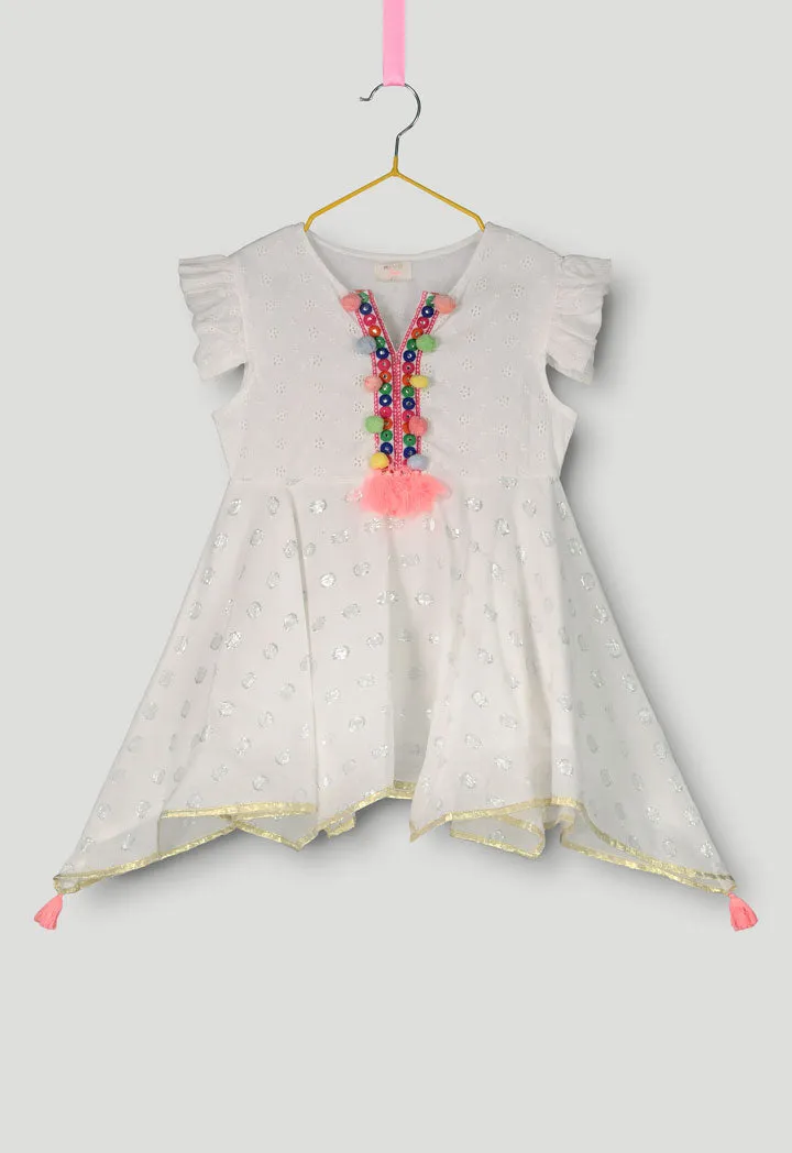 Asymmetric Hem Schiffli Kids' Dress