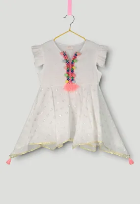 Asymmetric Hem Schiffli Kids' Dress