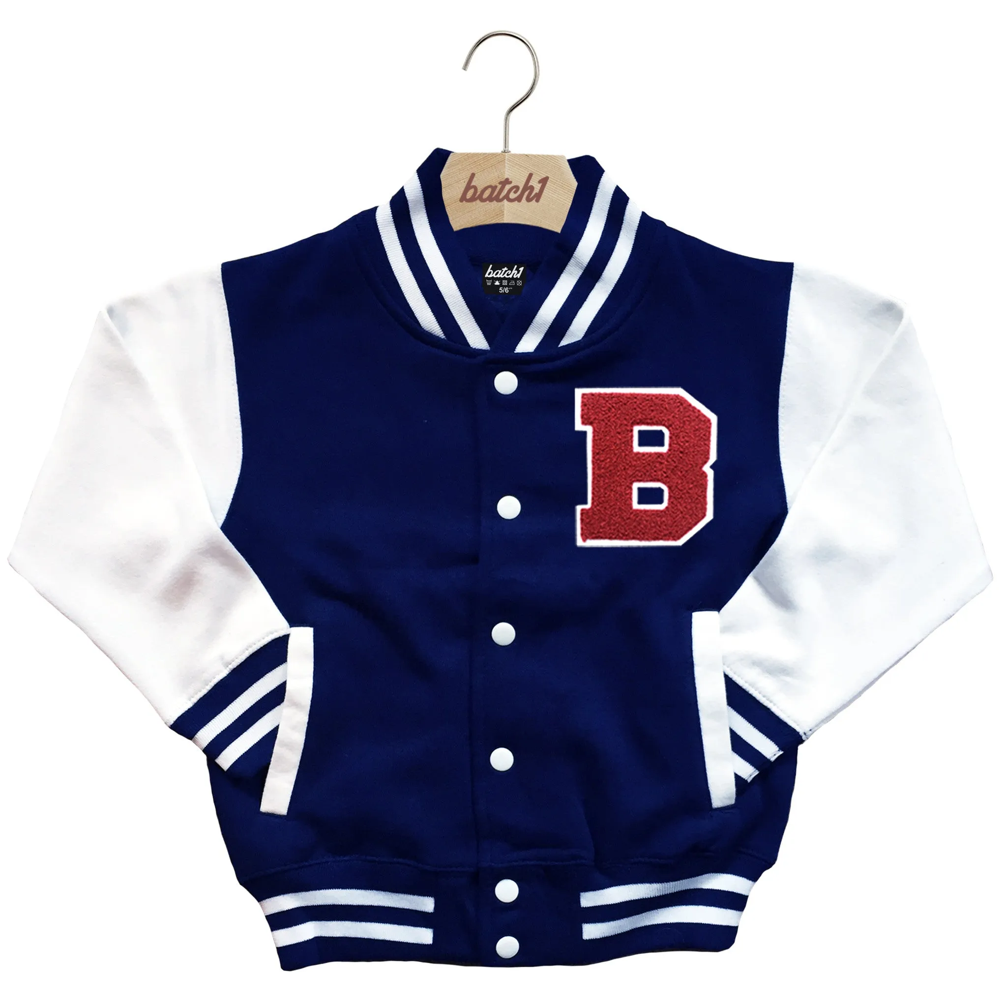 BATCH1 KIDS VARSITY BASEBALL JACKET PERSONALISED WITH GENUINE US COLLEGE LETTER B