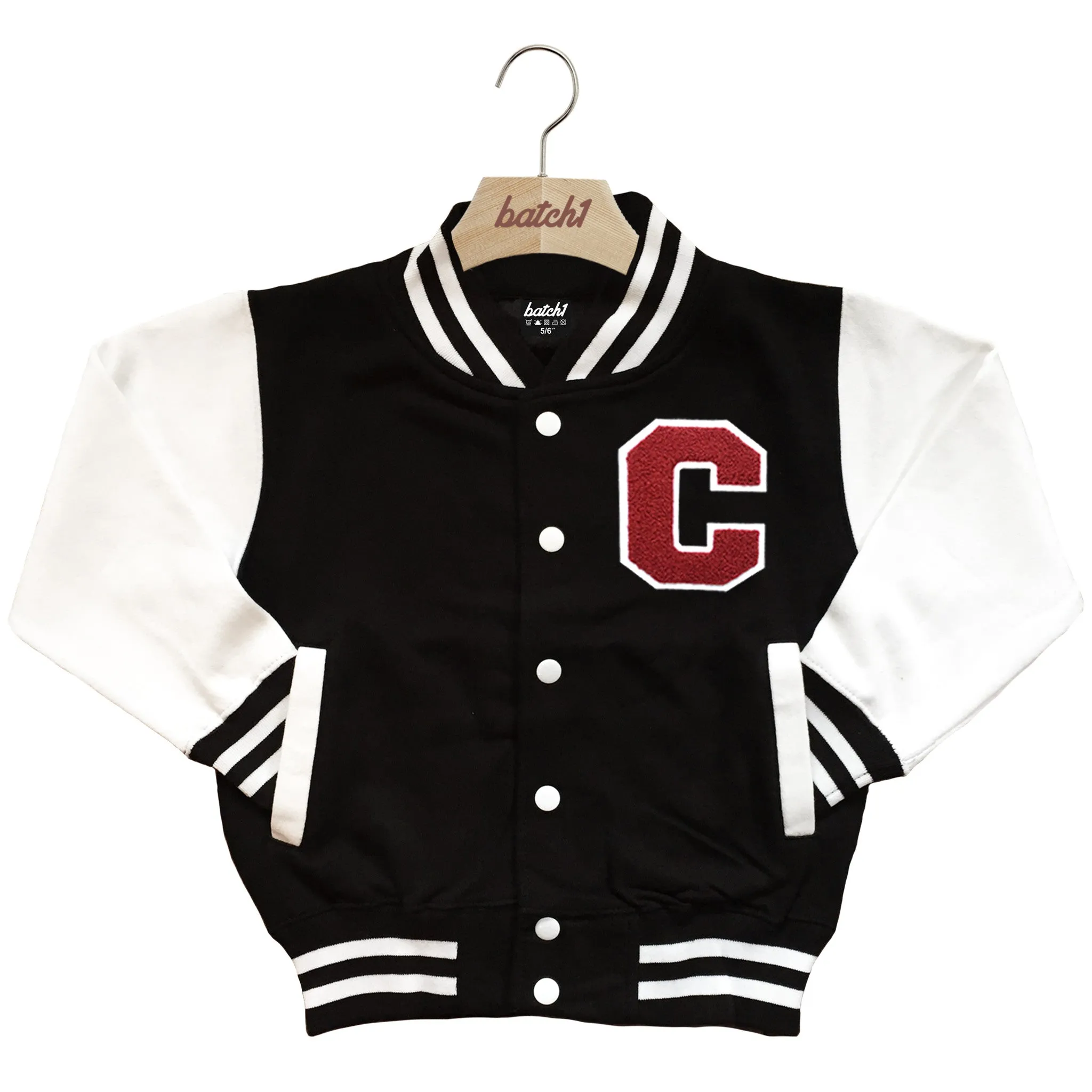 BATCH1 KIDS VARSITY BASEBALL JACKET PERSONALISED WITH GENUINE US COLLEGE LETTER C