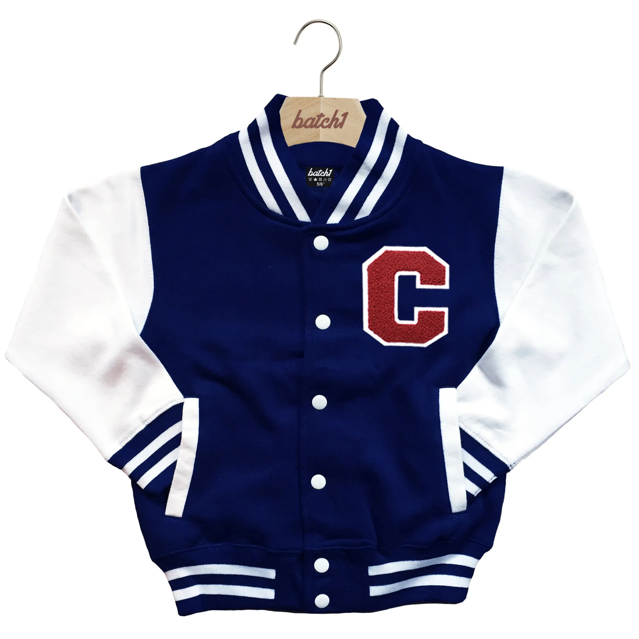 BATCH1 KIDS VARSITY BASEBALL JACKET PERSONALISED WITH GENUINE US COLLEGE LETTER C