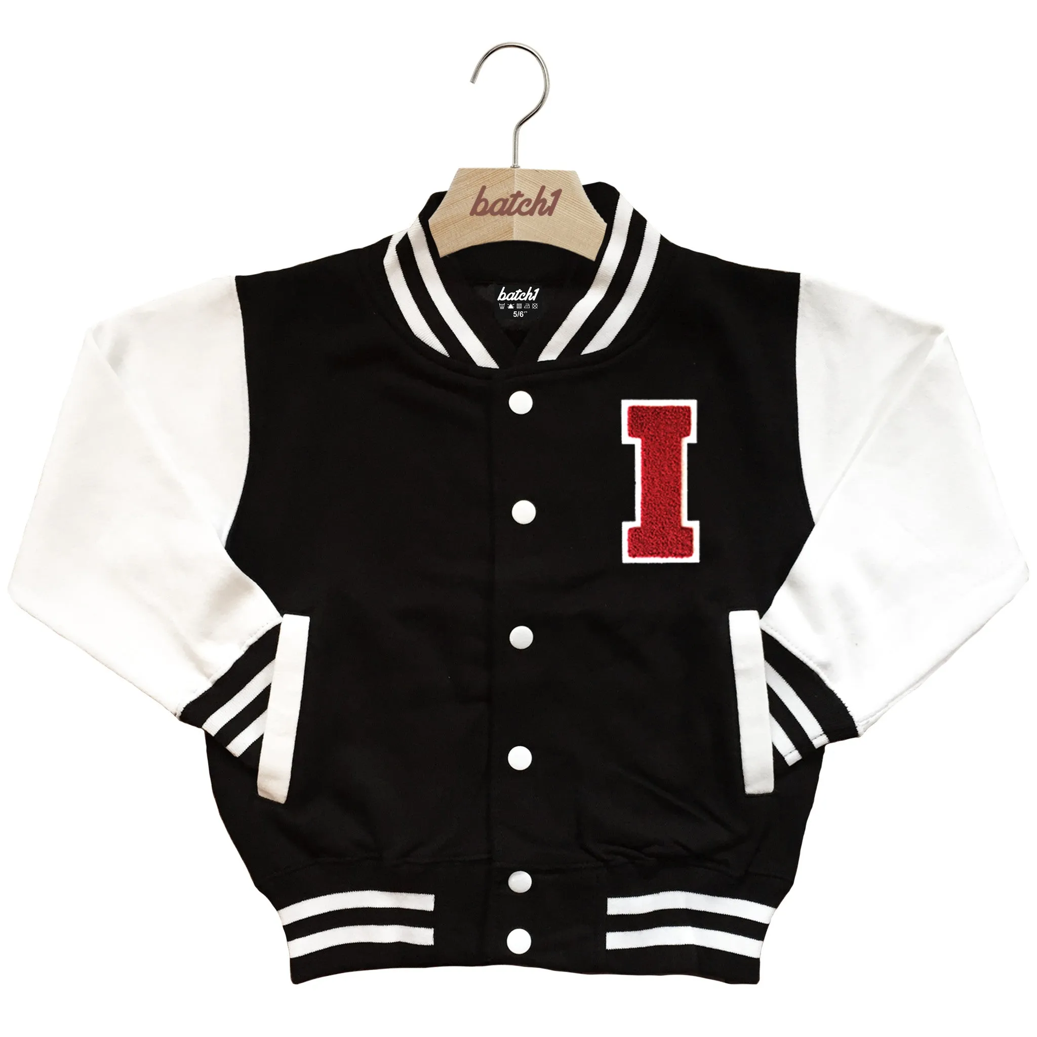 BATCH1 KIDS VARSITY BASEBALL JACKET PERSONALISED WITH GENUINE US COLLEGE LETTER I