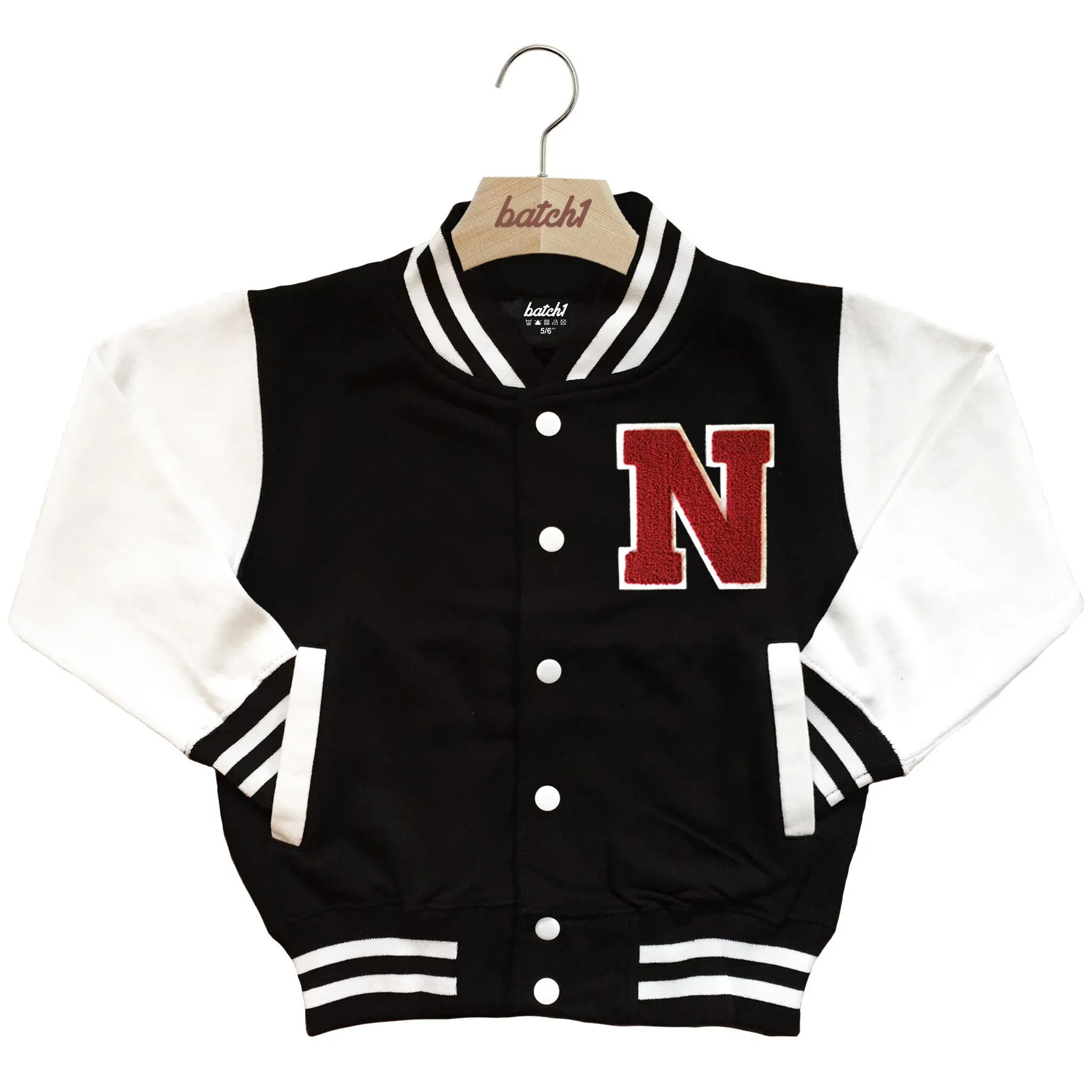 BATCH1 KIDS VARSITY BASEBALL JACKET PERSONALISED WITH GENUINE US COLLEGE LETTER N