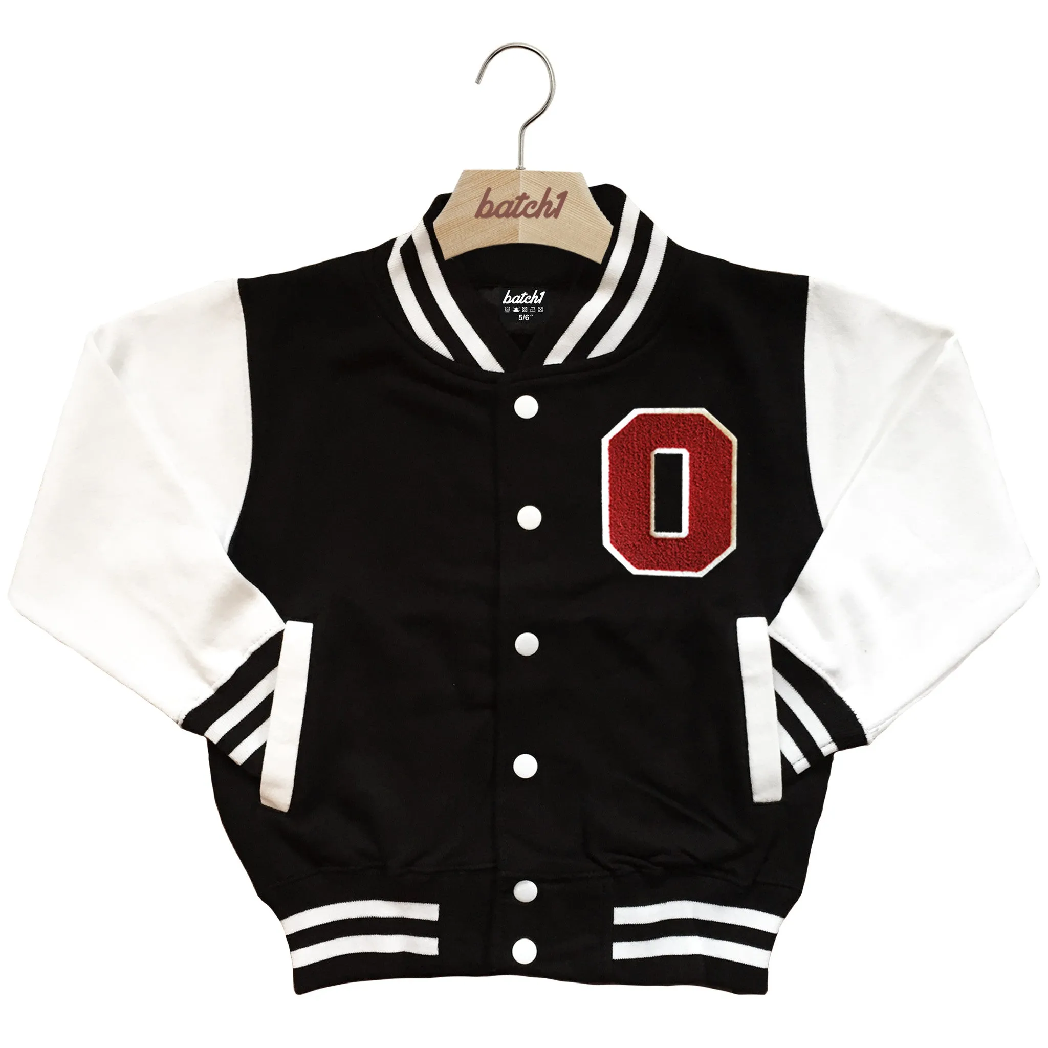 BATCH1 KIDS VARSITY BASEBALL JACKET PERSONALISED WITH GENUINE US COLLEGE LETTER O