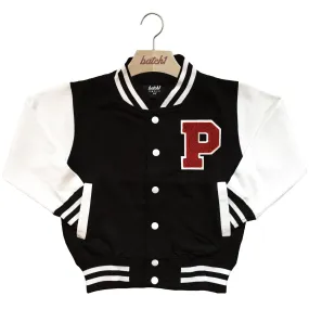 BATCH1 KIDS VARSITY BASEBALL JACKET PERSONALISED WITH GENUINE US COLLEGE LETTER P