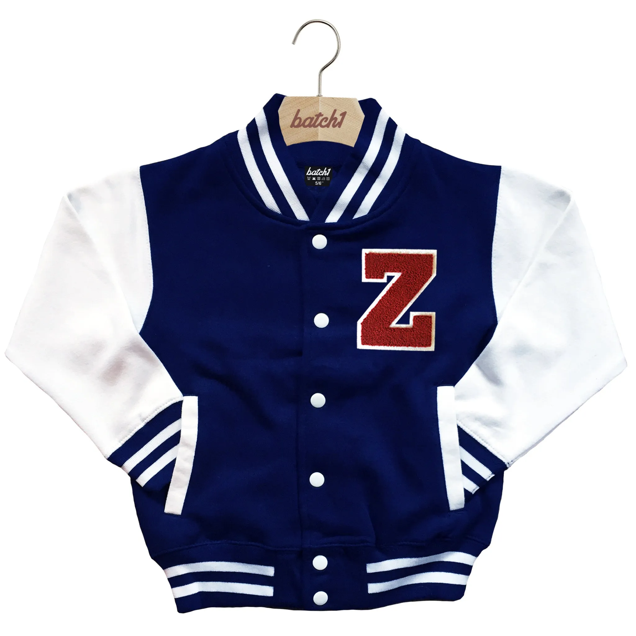 BATCH1 KIDS VARSITY BASEBALL JACKET PERSONALISED WITH GENUINE US COLLEGE LETTER Z