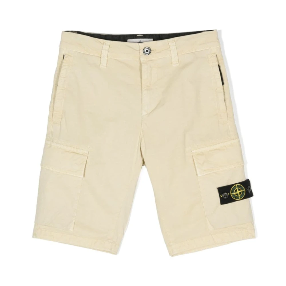 Beige Twill Shorts for Kids with Removable Emblem