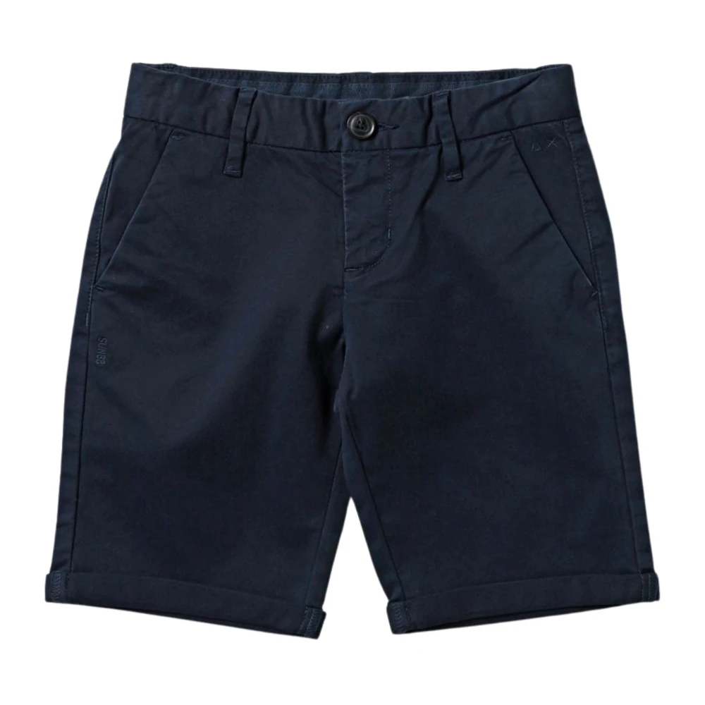 Blue Kids Bermuda Shorts with Logo Embroidery