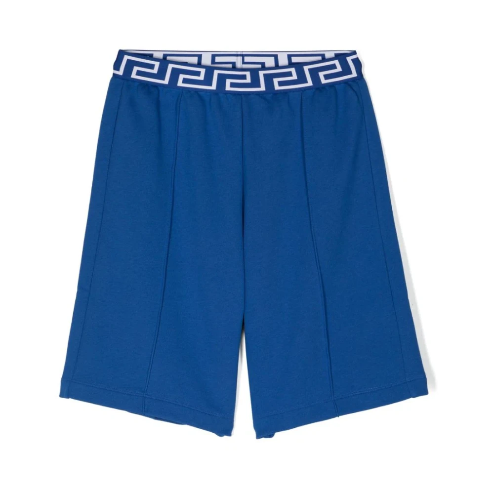 Blue Kids Shorts with Medusa Embroidery