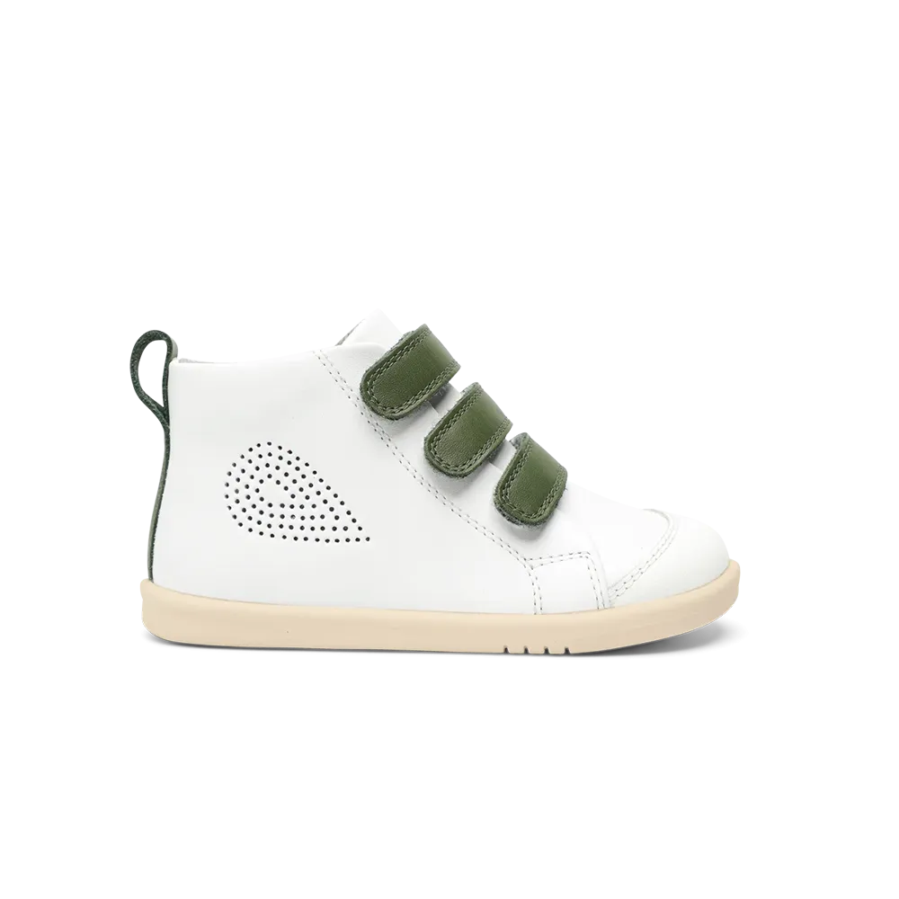 Kids Bobux Hi Court Shoes in White and Forest