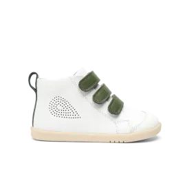 Kids Bobux Hi Court Shoes in White and Forest