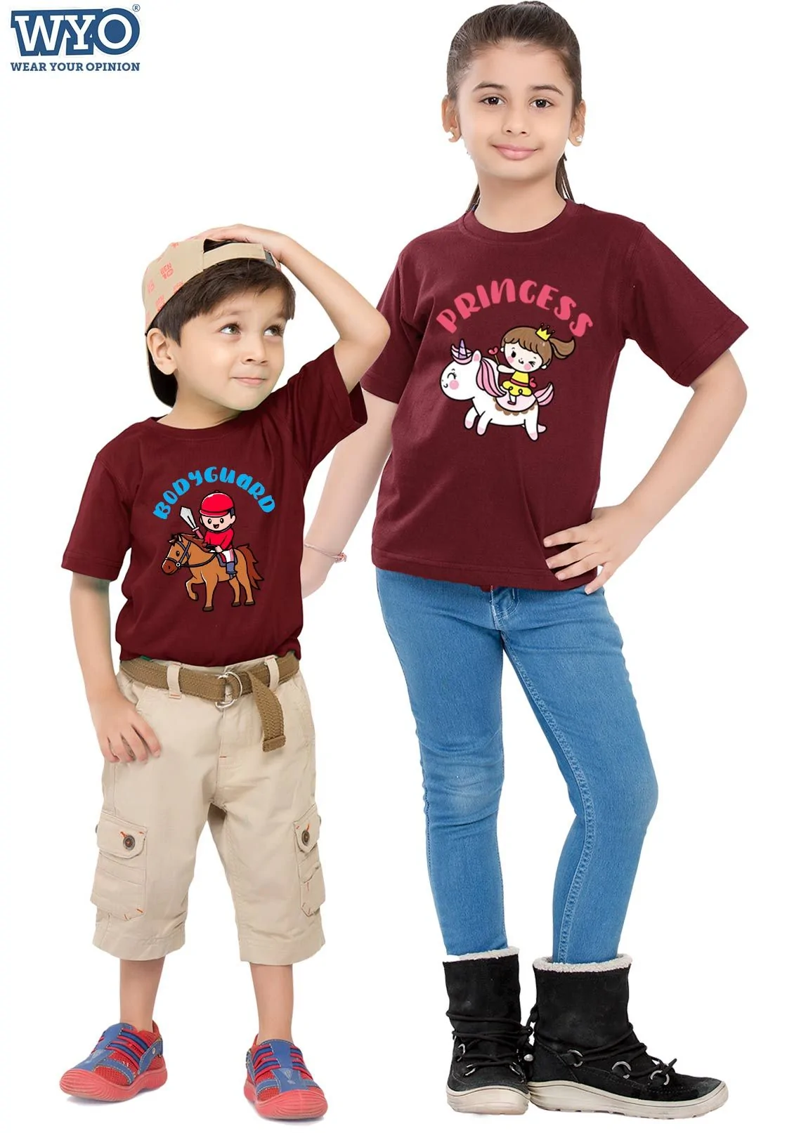 Bodygaurd VS Princess Bro-Sis Kids T-Shirt (Maroon)