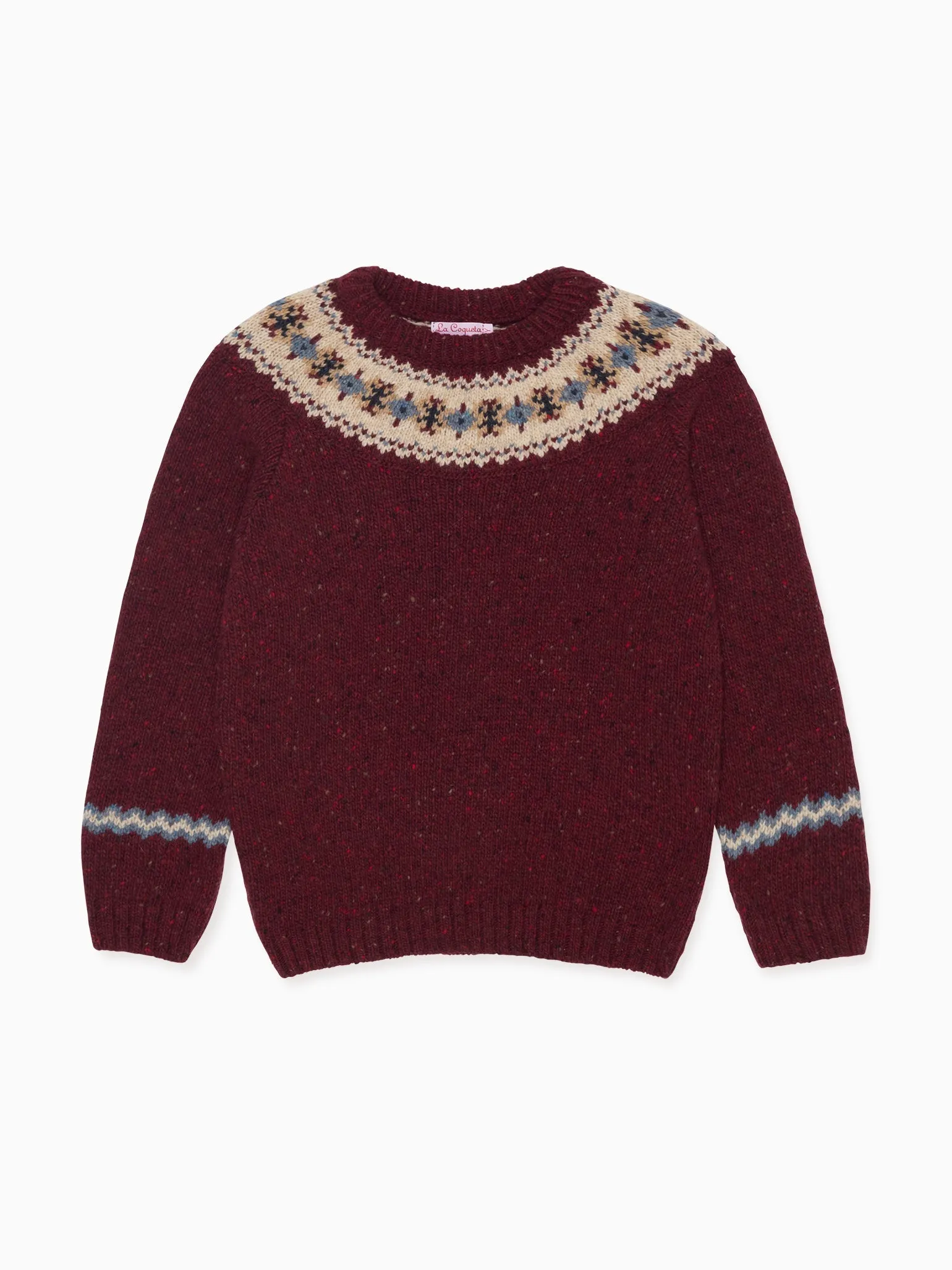 Burgundy Merino Fair Isle Kids Jumper