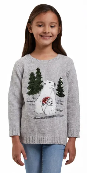 Christmas Jumper Kids Cute Polar Bear Grey