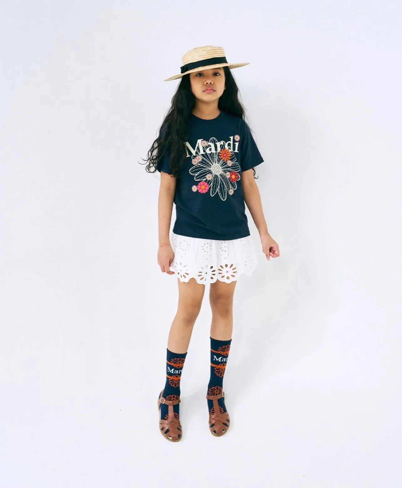 Kids Navy Cream Flower T-Shirt