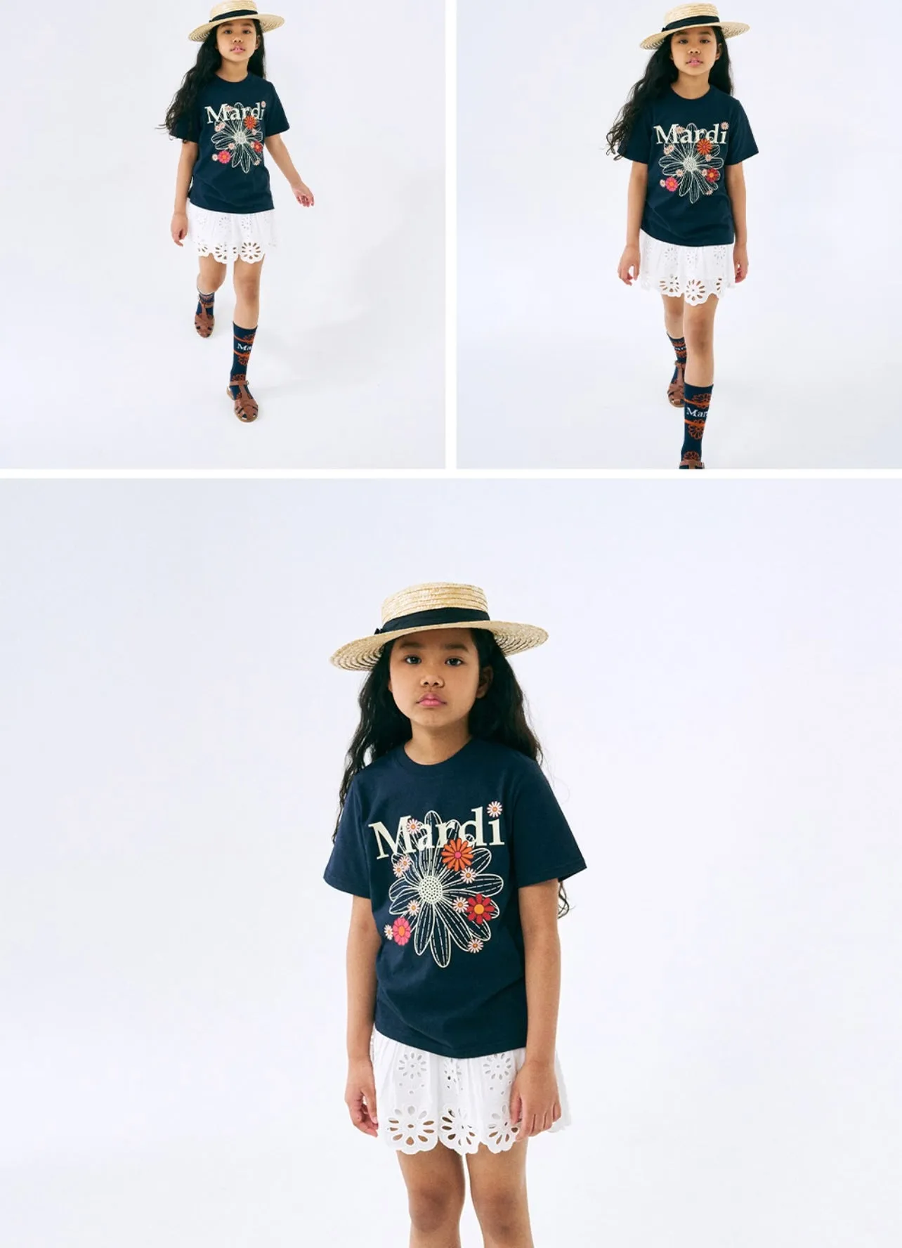 Kids Navy Cream Flower T-Shirt