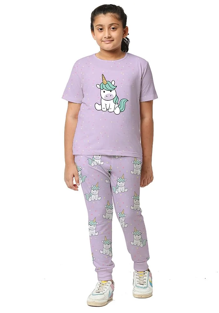 Cute Unicorn Pattern Kids Joggers Coord Set