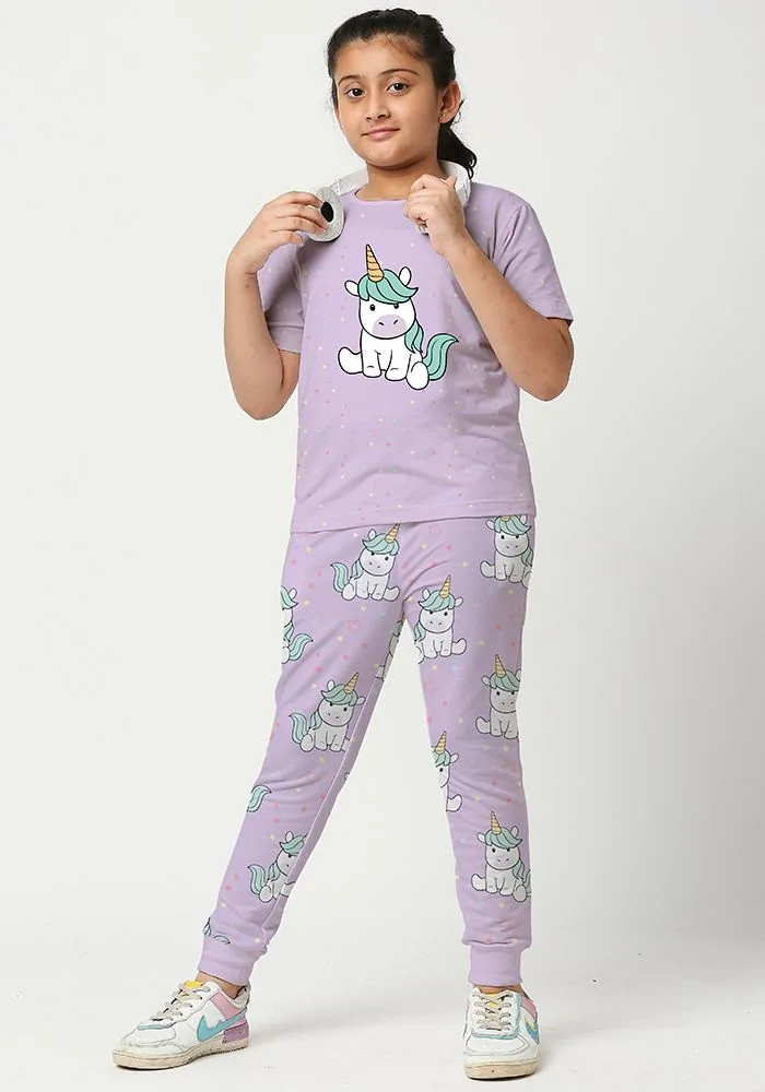 Cute Unicorn Pattern Kids Joggers Coord Set