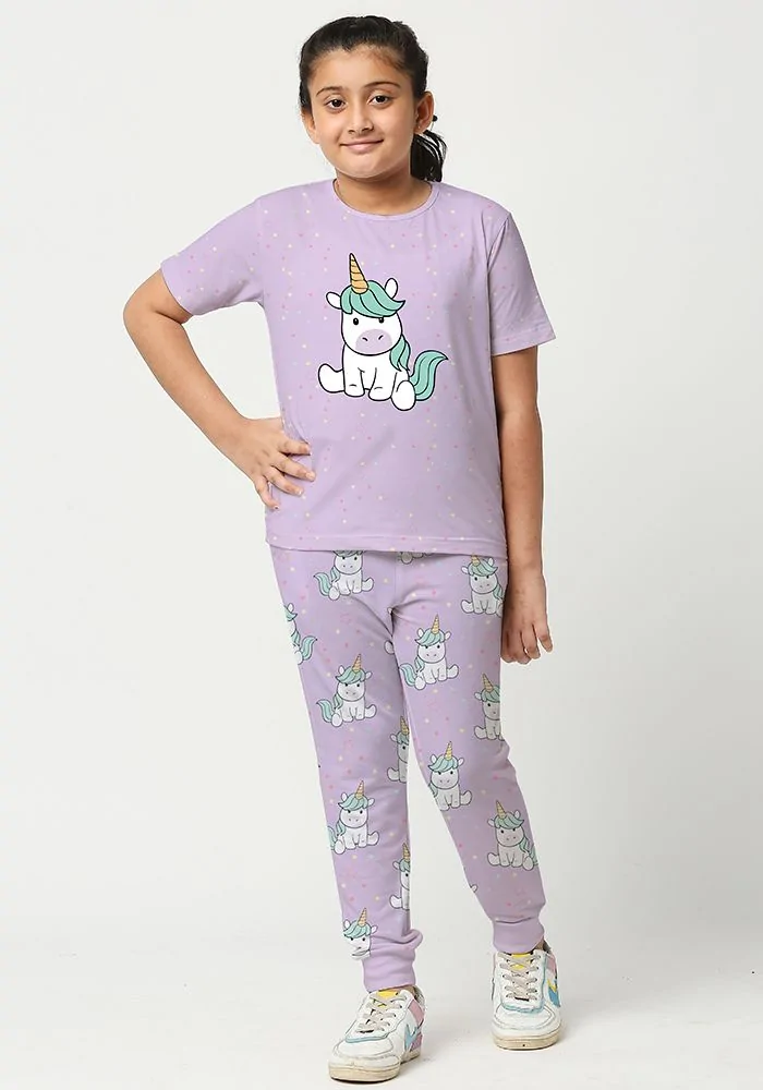 Cute Unicorn Pattern Kids Joggers Coord Set