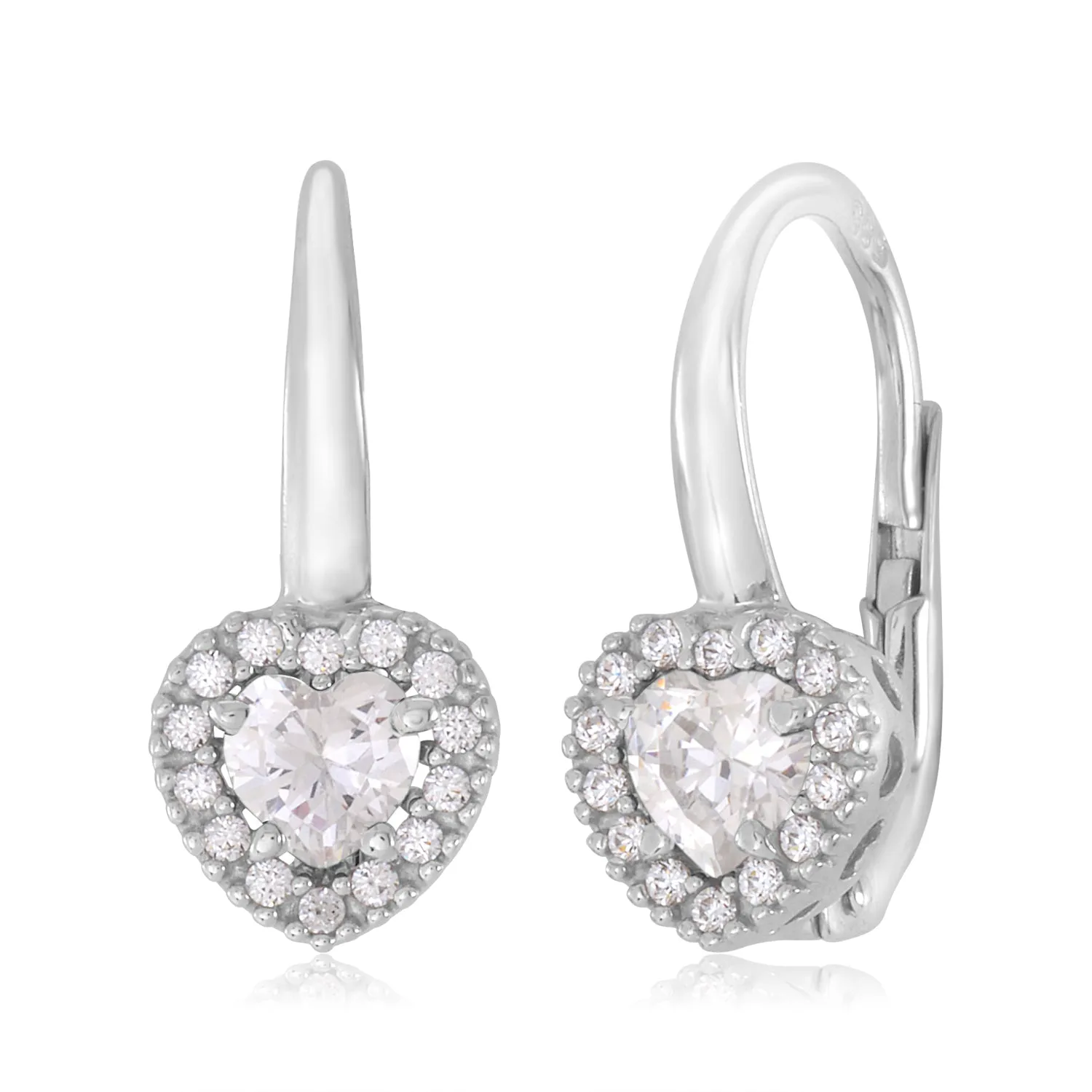 14K Kids White Gold CZ Heart Halo Earrings