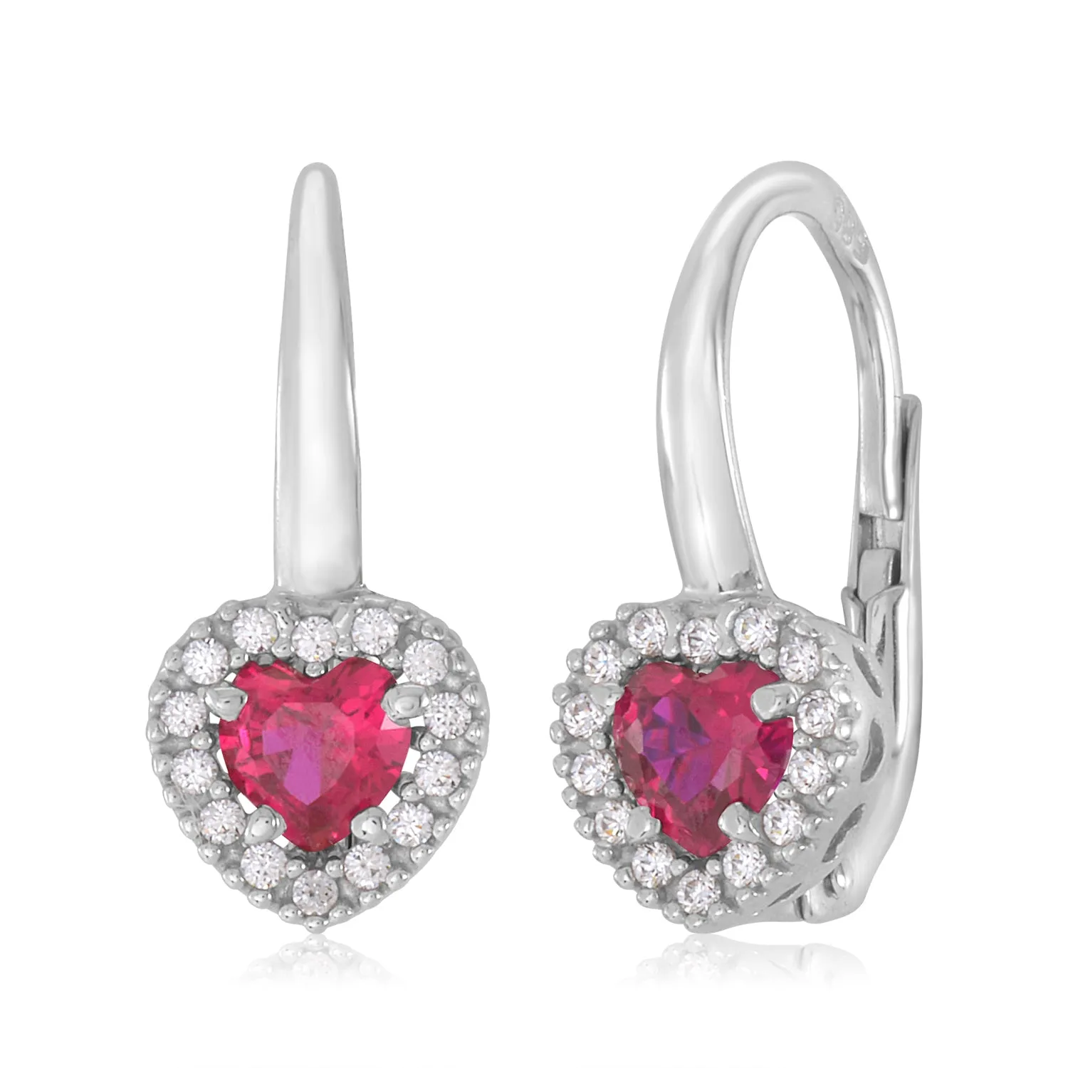 14K Kids White Gold CZ Heart Halo Earrings