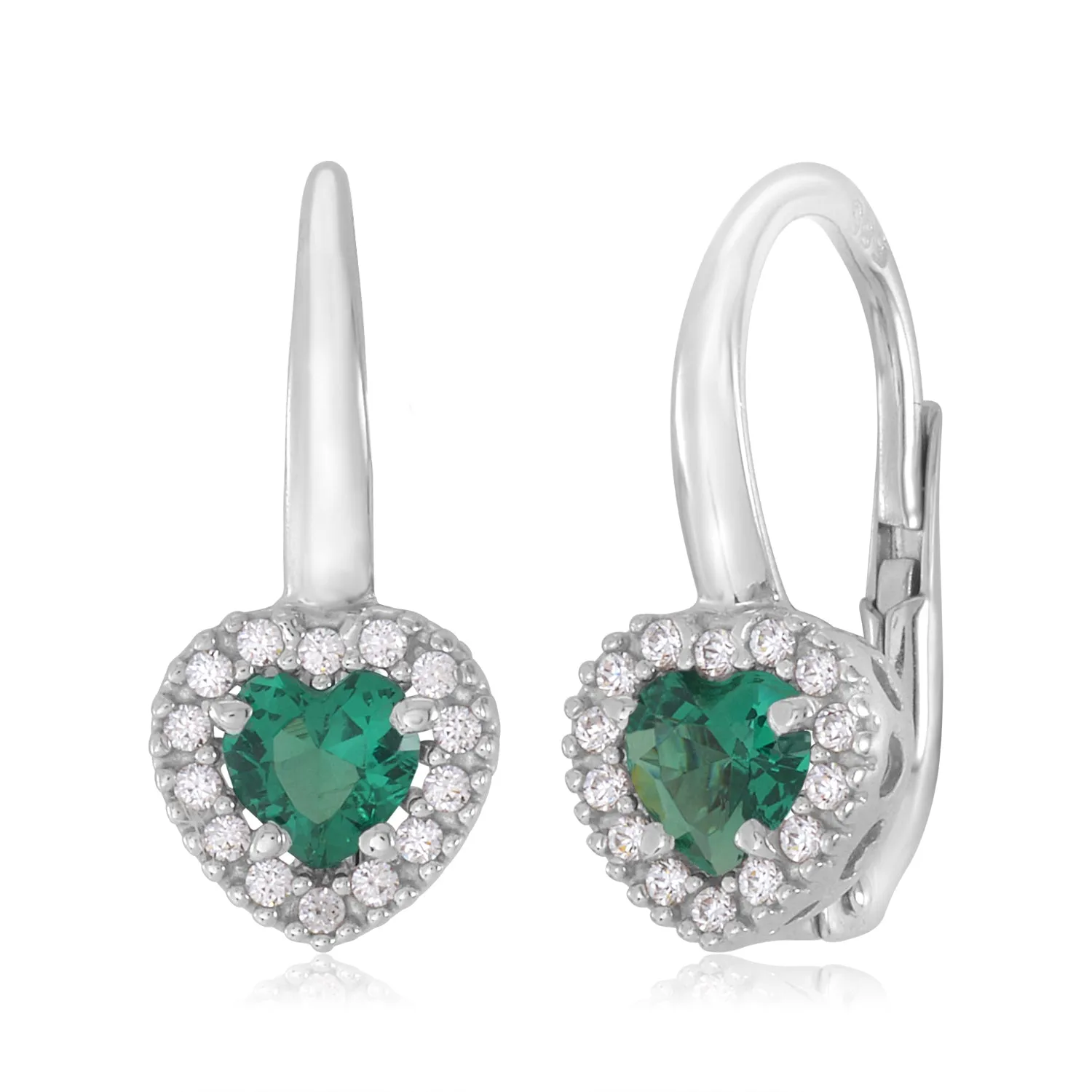 14K Kids White Gold CZ Heart Halo Earrings