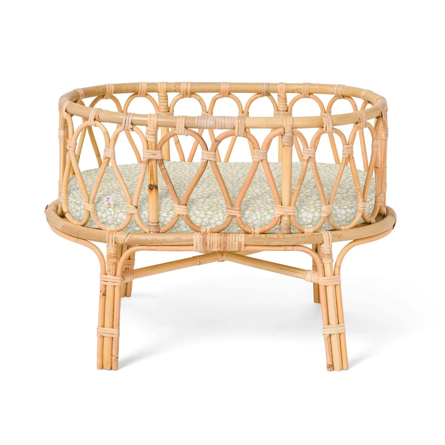 Rattan Doll Crib with Olive Leaf Design