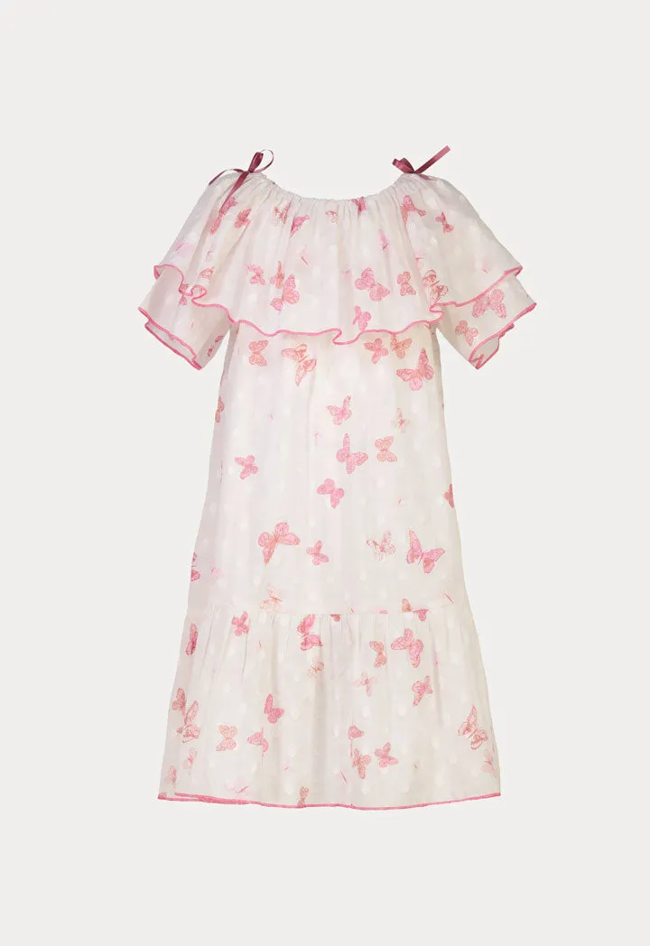 Night Sleepwear Dress with Butterflies Tiered Hemline