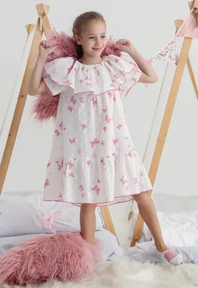 Night Sleepwear Dress with Butterflies Tiered Hemline