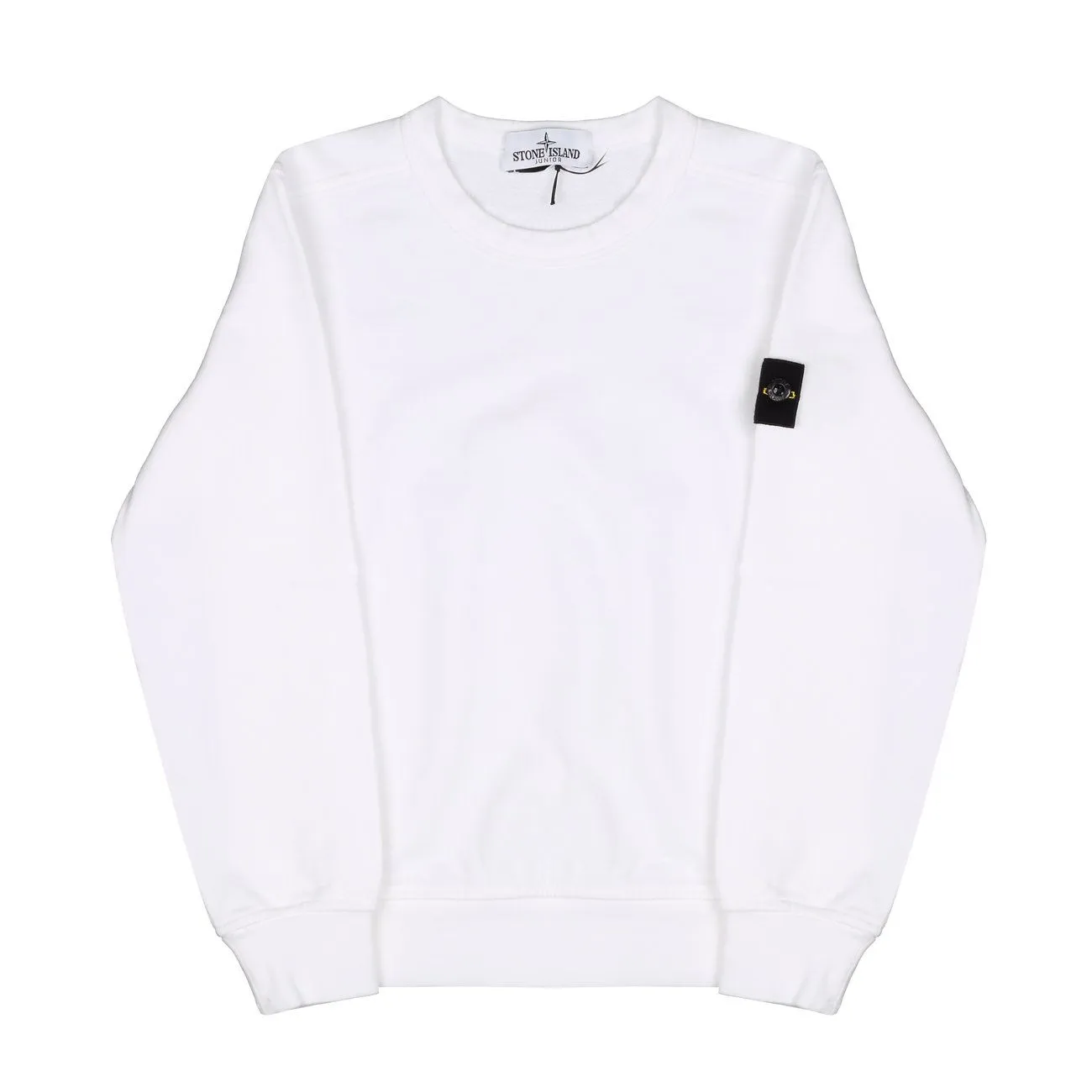 white kids crewneck sweatshirt with patches