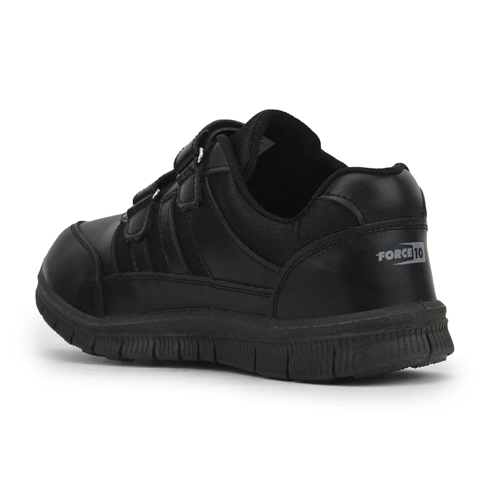 Force 10 Black Uniform Velcro School Shoe For Kids GOLA-03 By Liberty