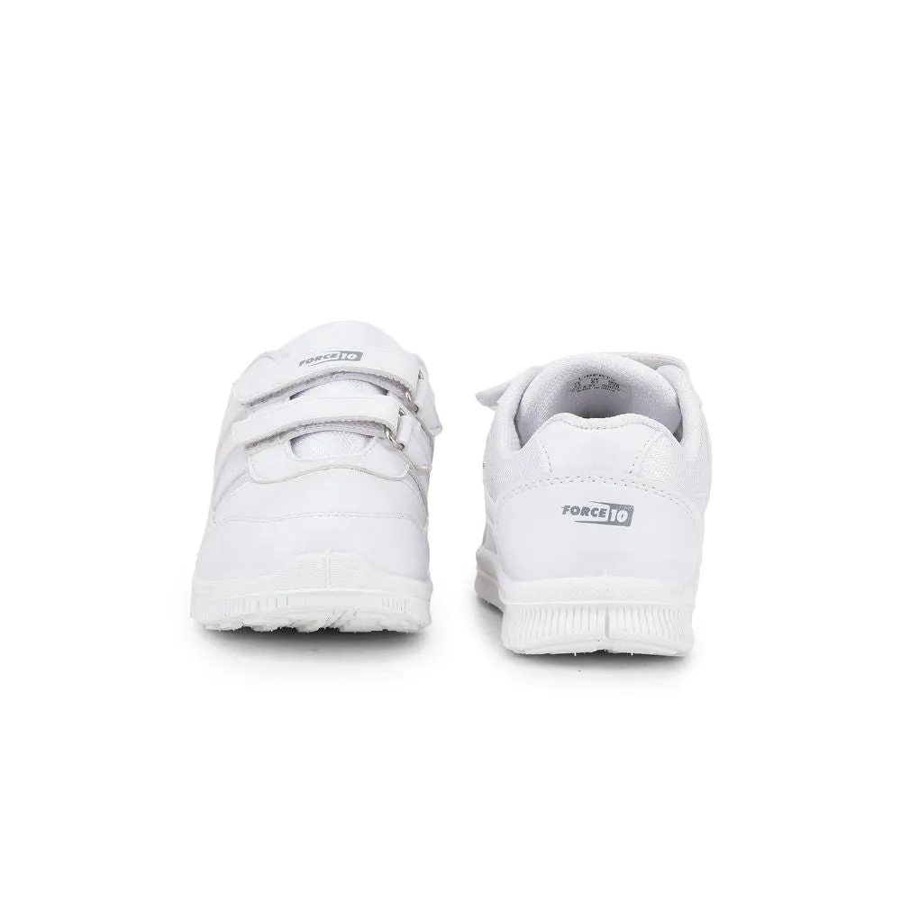 Force 10 White Uniform Velcro School Shoe For Kids GOLA-03 By Liberty