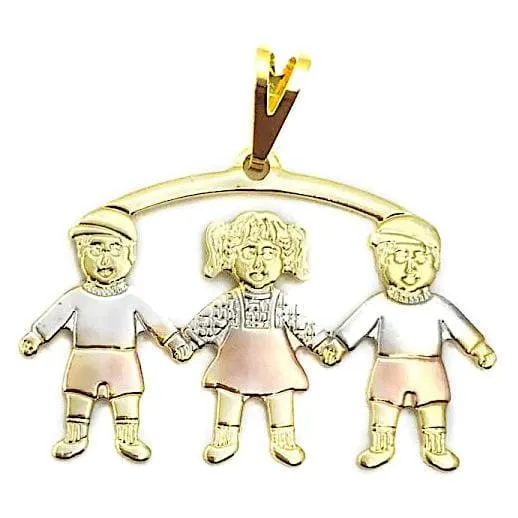 Three-Tone 18k Gold Plated Pendant for 2 Boys and 1 Girl