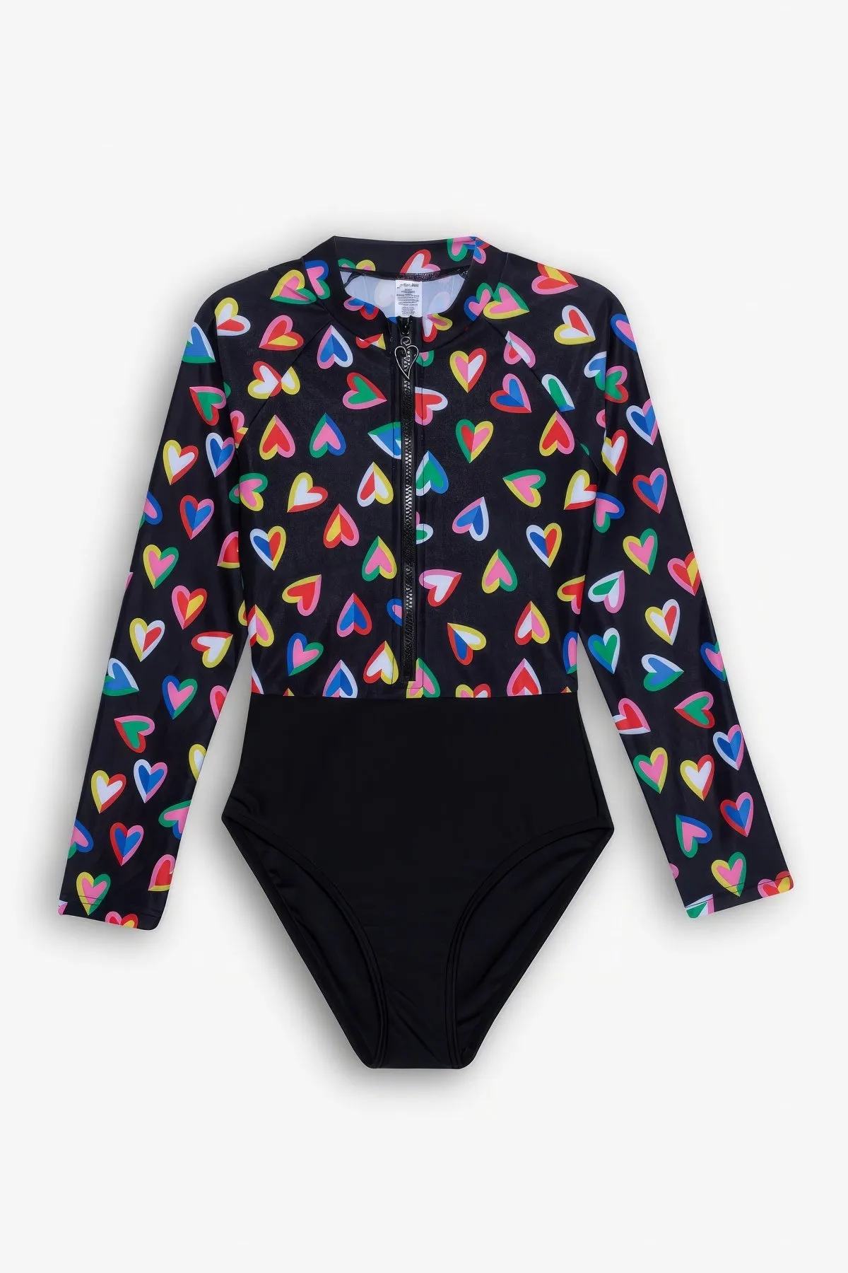 GOTTEX KIDS HEARTS LONG SLEEVE ZIP UP RASH GUARD ONE PIECE SWIMSUIT