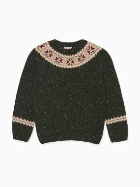 Green Merino Fair Isle Kids Jumper