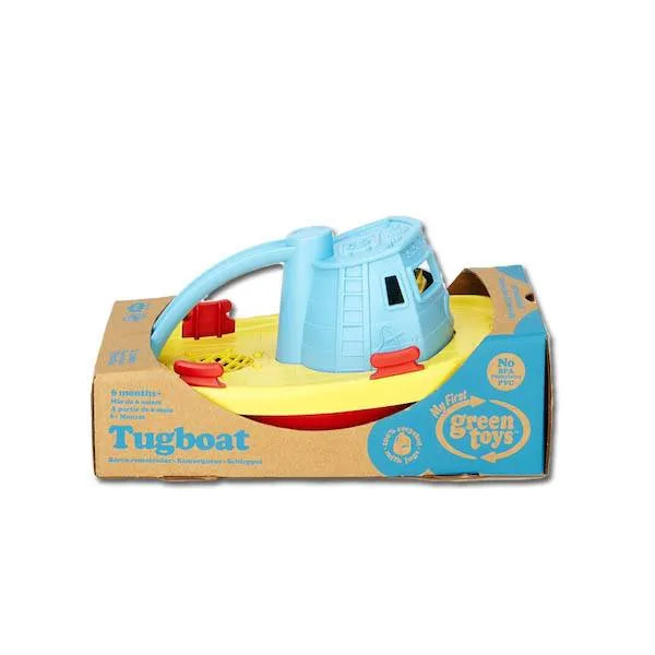 Green Toys tugboat with blue handle