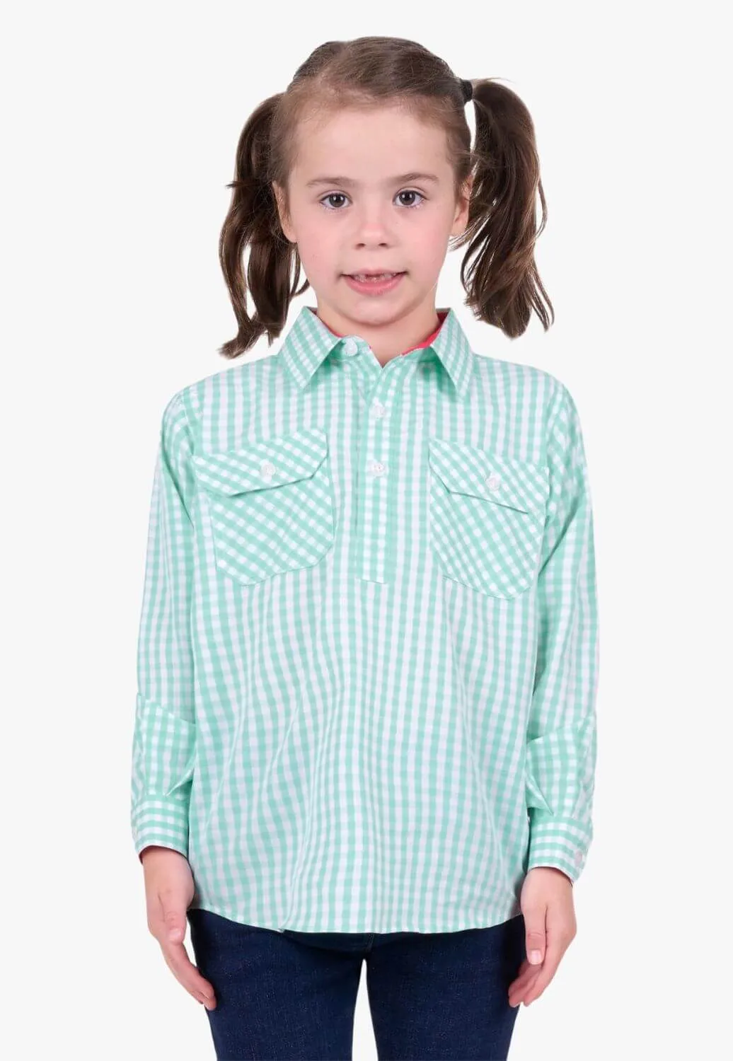 Hard Slog Kids Lize Half Button Long Sleeve Shirt