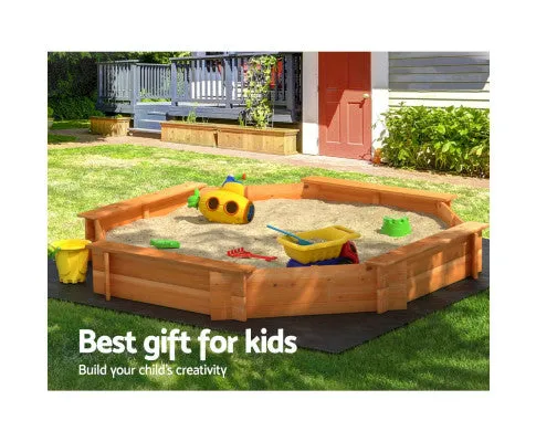 Keezi Kids Sandpit Wooden Round Sand Pit with Cover Bench Seat Beach Toys 182cm