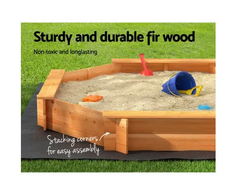 Keezi Kids Sandpit Wooden Round Sand Pit with Cover Bench Seat Beach Toys 182cm