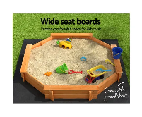 Keezi Kids Sandpit Wooden Round Sand Pit with Cover Bench Seat Beach Toys 182cm