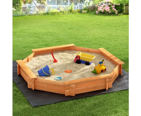 Keezi Kids Sandpit Wooden Round Sand Pit with Cover Bench Seat Beach Toys 182cm