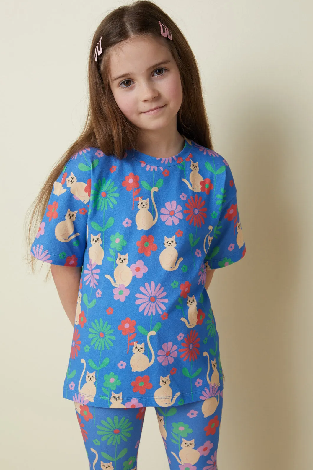 Kids Short Sleeve Tee with Cat Garden Print