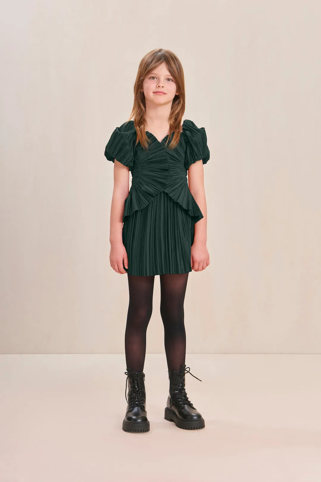 KIDS CHARLIQUE DRESS - FOREST GREEN