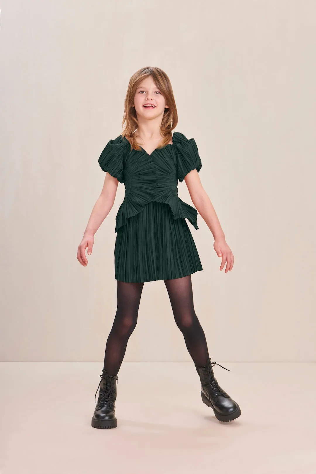 KIDS CHARLIQUE DRESS - FOREST GREEN