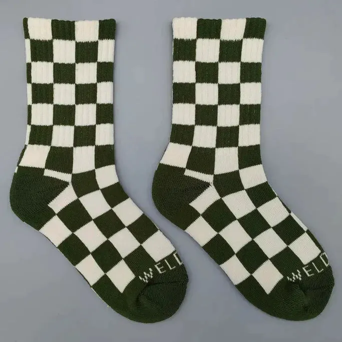 Kids Checkerboard Socks (Cactus + Cream)