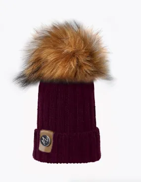 KIDS FAUX POM POM HAT - WINE