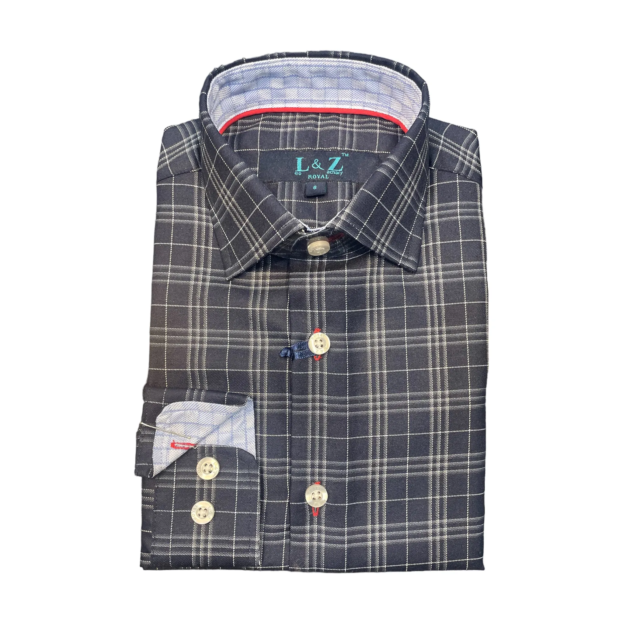 Kids formal Shirt Long Sleeve Navy check #5878